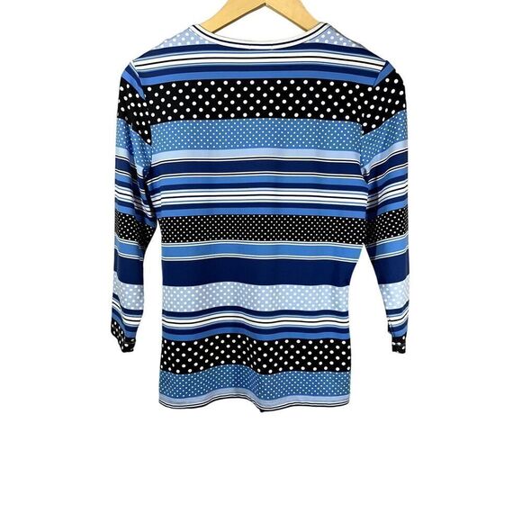 J. McLAUGHLIN Women's Stripes & Polka Dot Crew Neck 3/4 Sleeve Top Blue Small - Picture 6 of 11